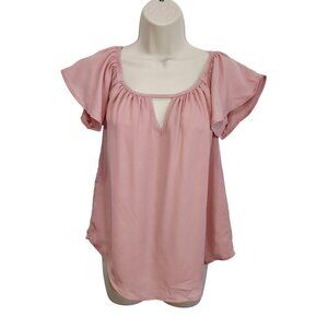 Charlotte Russe Blouse Womens Small Pink Polyester Keyhole Cape Sleeve